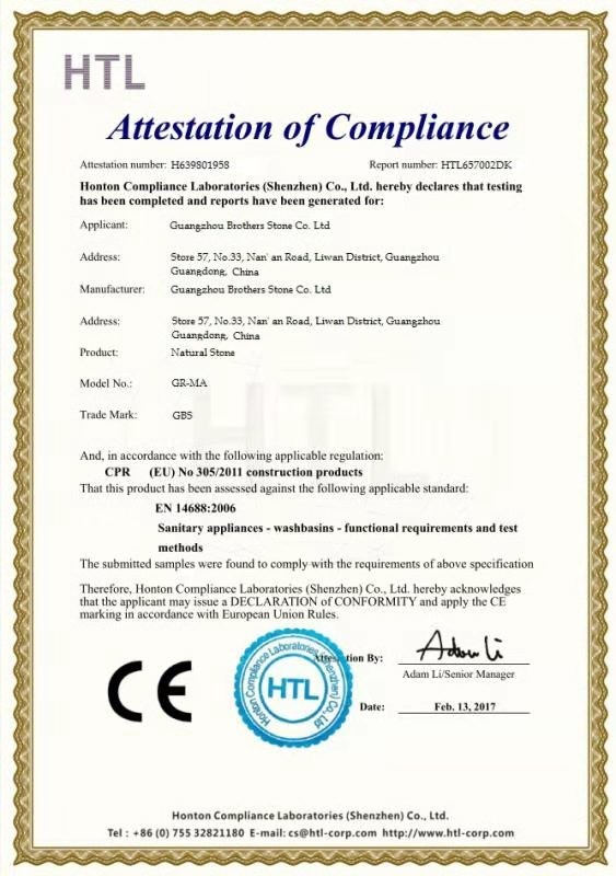 China Guangzhou Brothers Stone Co., Ltd. Certificaten