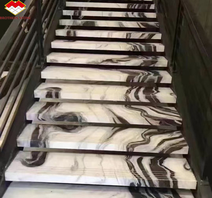 Moderne hoteltrappen Broeders Steen Panda Wit Marmeren Treads en Risers Anti-Slip