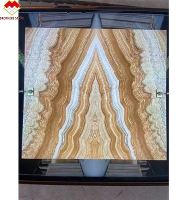 Moderne design stijl achtergrondverlichting Geel Onyx Boek Matching met Modern Natural Tiger Onyx Slab