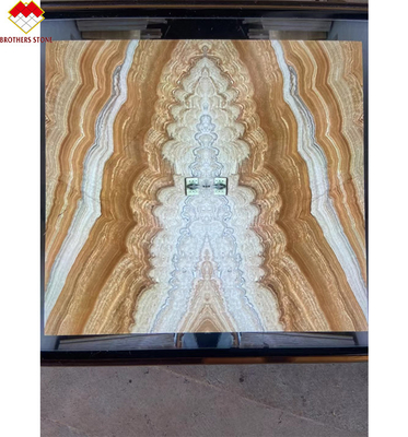 Moderne design stijl achtergrondverlichting Geel Onyx Boek Matching met Modern Natural Tiger Onyx Slab