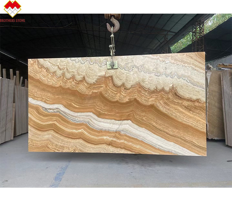 Moderne design stijl achtergrondverlichting Geel Onyx Boek Matching met Modern Natural Tiger Onyx Slab
