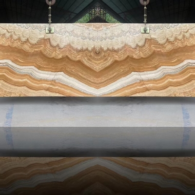Moderne design stijl achtergrondverlichting Geel Onyx Boek Matching met Modern Natural Tiger Onyx Slab