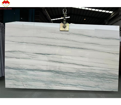 Moderne keukenvloer en trap Wit met groene/grijze aders Calacatta Marmeren Book Match tafelbank