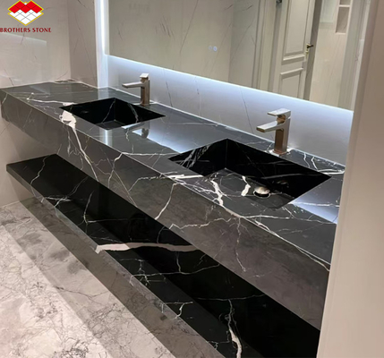 Witte aders marmeren wastafel op maat gesneden van calcietmarmer voor modern hotelvilla design