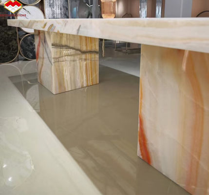 Hotelmeubelontwerp met natuursteen Bookmatched Rainbow Onyx Marble Slab