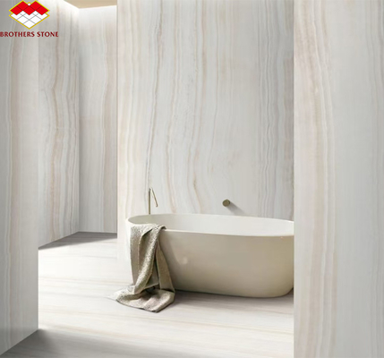 Moderne design hotel badkamer wandpaneel met achtergrondverlichting Natuursteen Wit Onyx Marmer