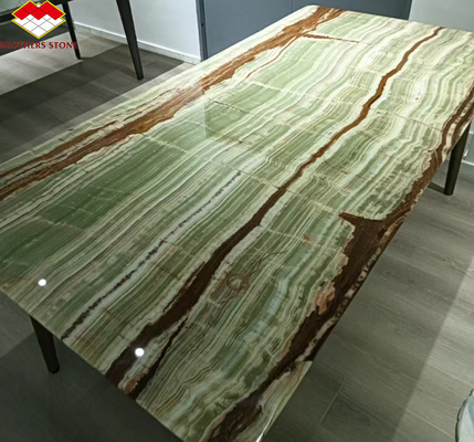 Gepolijste oppervlakte afwerking Pakistan Bamboe Onyx Marmeren platen voor tafel Moderne design stijl