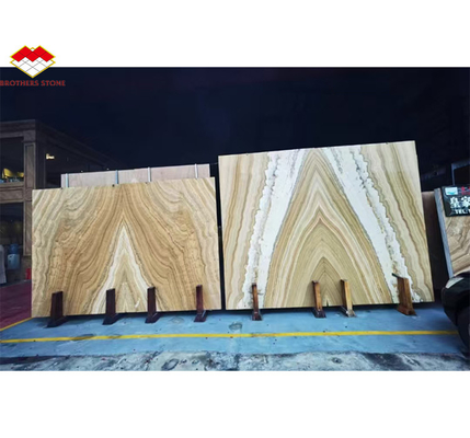 Warm gepolijste Onyx Big Slab Plaat Book Match voor Translucent Stone Veneer Backlit Wand
