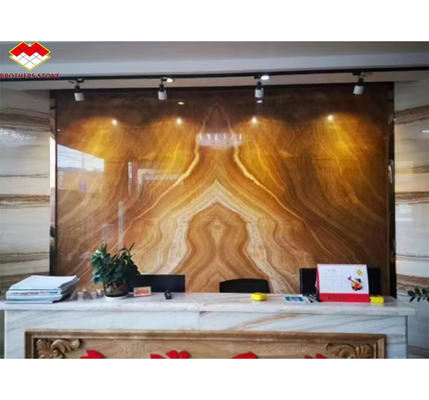 Warm gepolijste Onyx Big Slab Plaat Book Match voor Translucent Stone Veneer Backlit Wand