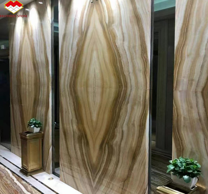 Warm gepolijste Onyx Big Slab Plaat Book Match voor Translucent Stone Veneer Backlit Wand