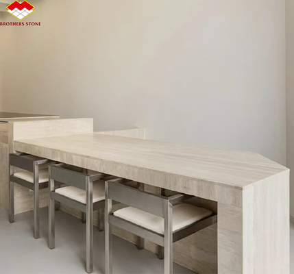 Gepolijste beige ronde travertijn Eettafel Moderne stenen meubels voor de woonkamer