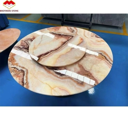 Achtergrondverlichting Rood Onyx Marmeren Steen Boek Matched Slab voor Transparante Marmeren Tafel Patroon