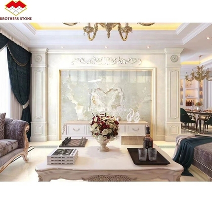 Gesneden op maat gepolijst luxe doorzichtige witte onyx marmeren plaat voor villa muurkunstpaneel