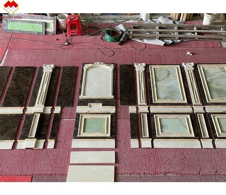 Gepolijste room beige groene onyx marmeren wandbekleding modern ontwerp voor villa achtergrond
