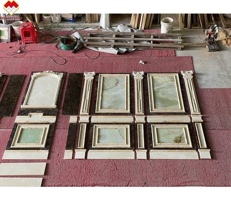 Gepolijste room beige groene onyx marmeren wandbekleding modern ontwerp voor villa achtergrond