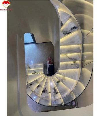Open boek Marmeren marmeren vloeren Spiraltrappen met Panda witte marmeren treads en risers