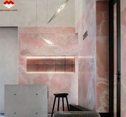 Moderne doorzichtige kristalroze onyx-slabstenenlampen voor achtergrondpaneel met achtergrondverlichting