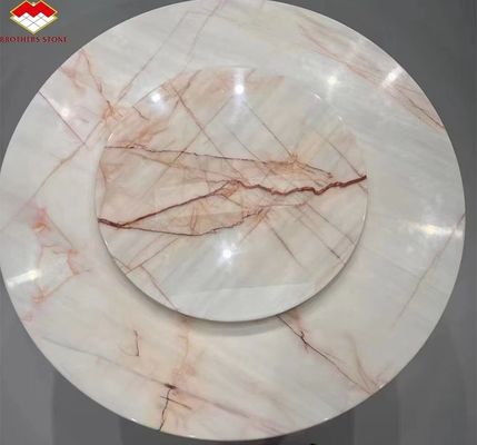 Custom witte oniks marmer mat afwerking moderne luxe ronde eettafel met rode aders