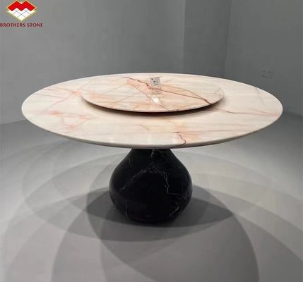Custom witte oniks marmer mat afwerking moderne luxe ronde eettafel met rode aders