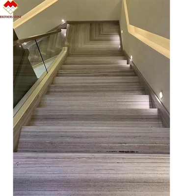 Houten aders witte marmeren trap met Led maat marmeren trap stap tegels met licht