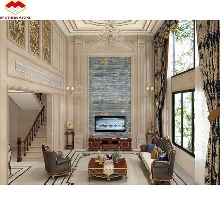 Blauw Gouden Onyx Steenplaten Natuurlijk Translucent Marmer voor TV Achtergrond Muurpanelen