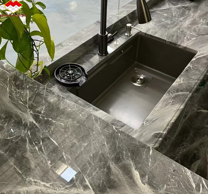 Moderne gepolijste Pradas Grijs marmeren keuken countertops voor Villa Hotel Grafisch ontwerp