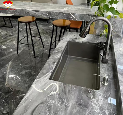 Moderne gepolijste Pradas Grijs marmeren keuken countertops voor Villa Hotel Grafisch ontwerp