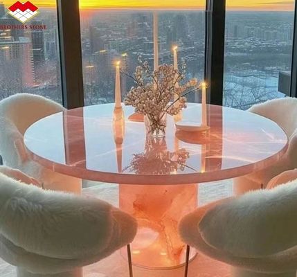 Natuursteen met achtergrondverlichting Roze Onyx Translucent Steenplaat voor moderne tafel en Batutub