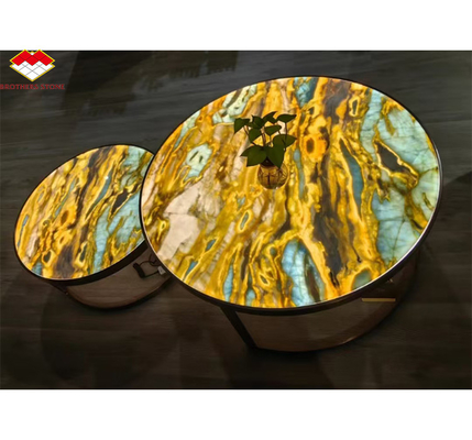 Maldiven Blauw Luxe Steen Translucent Gepolijste Grote Plaat voor Hotel Eettafel Set