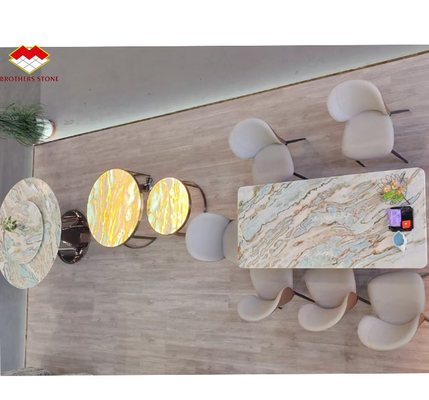 Maldiven Blauw Luxe Steen Translucent Gepolijste Grote Plaat voor Hotel Eettafel Set