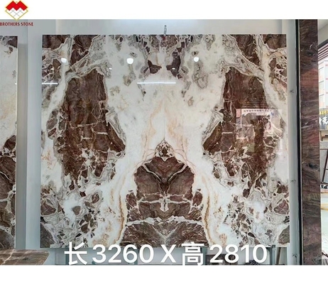 Translucent bloedoranje rode onyxsteen met witte aders CNF rode houten aders Marmeren wandpaneel