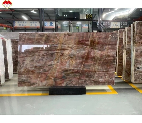 Translucent bloedoranje rode onyxsteen met witte aders CNF rode houten aders Marmeren wandpaneel