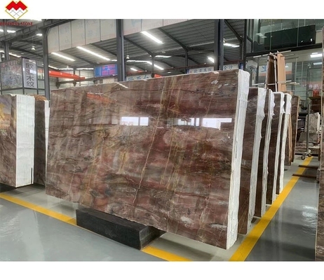 Translucent bloedoranje rode onyxsteen met witte aders CNF rode houten aders Marmeren wandpaneel