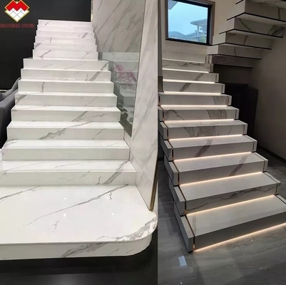 Wit Zwart Grijs Goud Op maat Gepolijst Calacatta Marmeren Look Porseleinen tegels Trappen