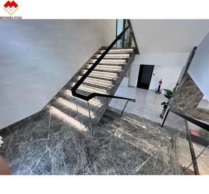 LED-trap licht rechte spiraal marmeren trappen met natuurlijk marmeren steen trap materiaal