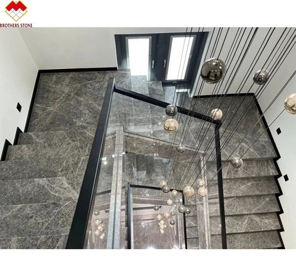 LED-trap licht rechte spiraal marmeren trappen met natuurlijk marmeren steen trap materiaal