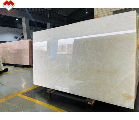 FOB Translucent Ice Crack White Onyx Marble LED achtergrondverlichting Slab voor Villa achtergrondmuur