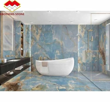 Natuurlijke doorzichtige onyxplaat Moderne blauwe onyx marmeren steen voor badkamerwand en vloer