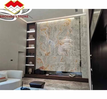 Moderne achtergrondverlichting Groene onyx steenplaat 30 mm dikte voor grafische woonkamer Jade muur
