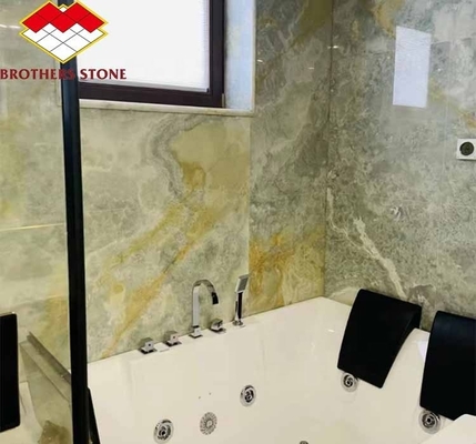 Moderne achtergrondverlichting Groene onyx steenplaat 30 mm dikte voor grafische woonkamer Jade muur