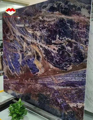 Gepolijste droomsaffira Blauwe onyx kwartsiteslaag luxe steen achtergrondverlichting doorzichtig