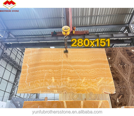 Dikte Tolerantie /- 1 mm Antiek Boek Match Gele Onyx Marmer voor Wasbak Component