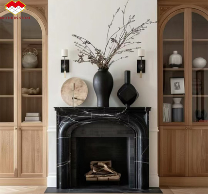 Moderne zwarte marmeren open haard voor villa woonkamer decoratie in Europese stijl