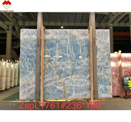 Prachtige achtergrondverlichting Blauwe kristal Onyx plaat Perfect voor moderne woning en hotel decor