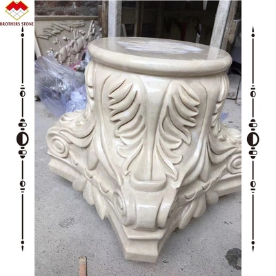 Handgesneden beige marmeren zuil Kapitaal voor tuin Romeinse pilaren Vierkant zuil