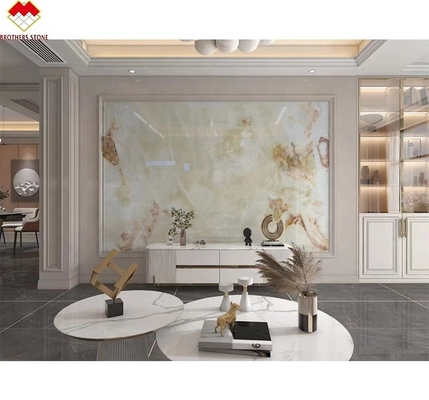 Doorzichtige witte onyx marmer grote plaat achtergrondverlichting rode/gouden aders voor hoteldecoratie