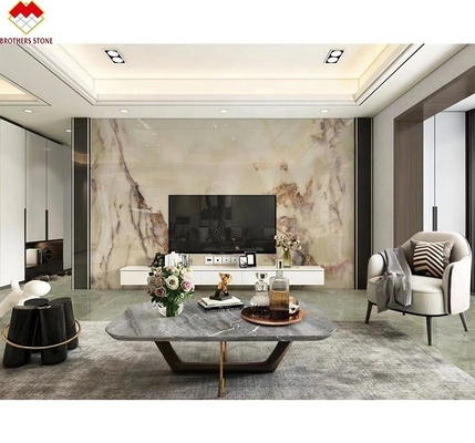 Doorzichtige witte onyx marmer grote plaat achtergrondverlichting rode/gouden aders voor hoteldecoratie
