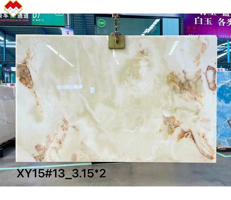 Doorzichtige witte onyx marmer grote plaat achtergrondverlichting rode/gouden aders voor hoteldecoratie