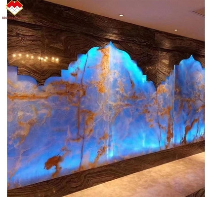 Blauwgoud Venen Onyx Marmeren Plaat Translucent Natuursteenpaneel voor interieurversiering