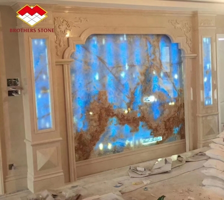 Blauwgoud Venen Onyx Marmeren Plaat Translucent Natuursteenpaneel voor interieurversiering
